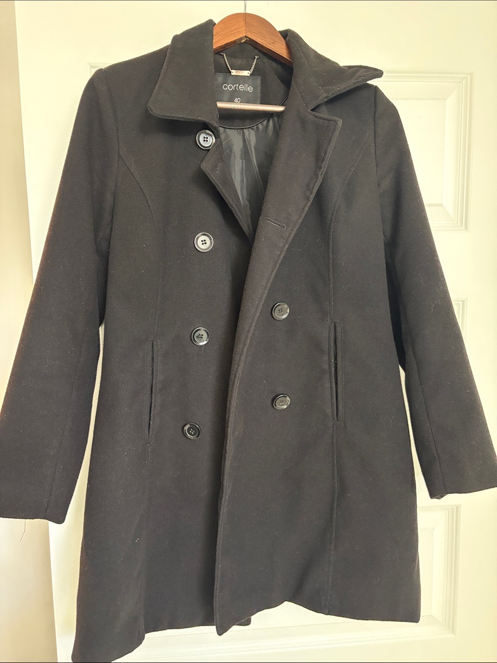 Corelle Black Double-Breasted Wool Pea Coat